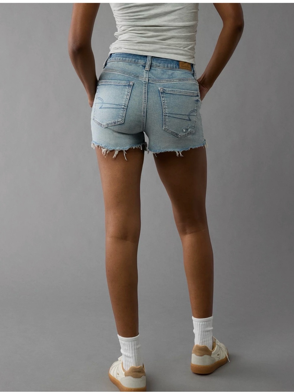 American Eagle Next Level Stretch High Waist Light Wash Denim Cutoff Shorts - Picture 2 of 6